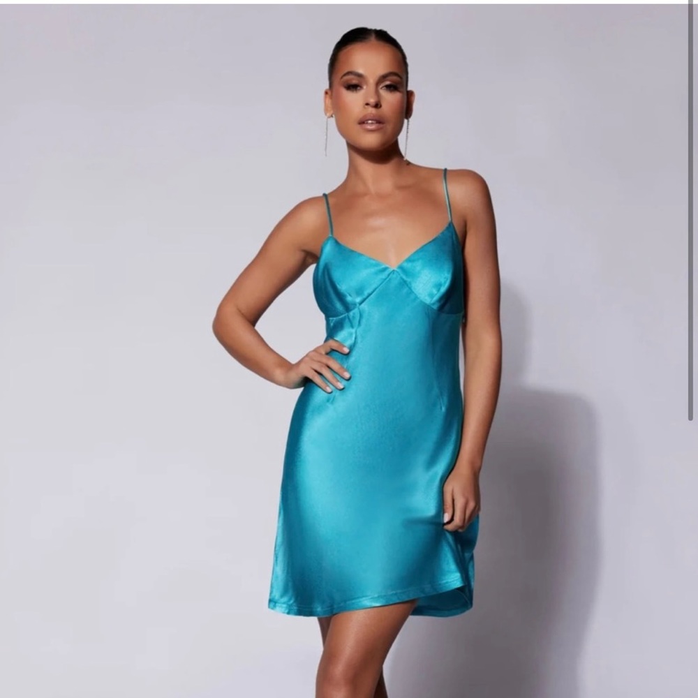 Meshki Mini Dress Cyan Blue NWT L